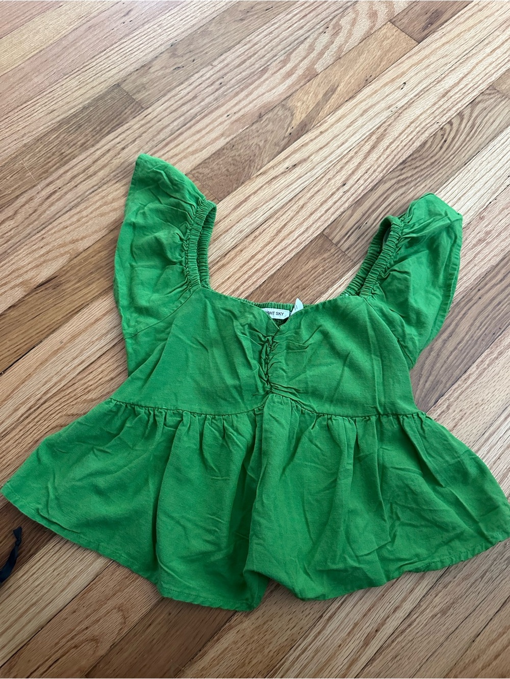 Flutter-Sleeve Peplum Blouse in Bright Green